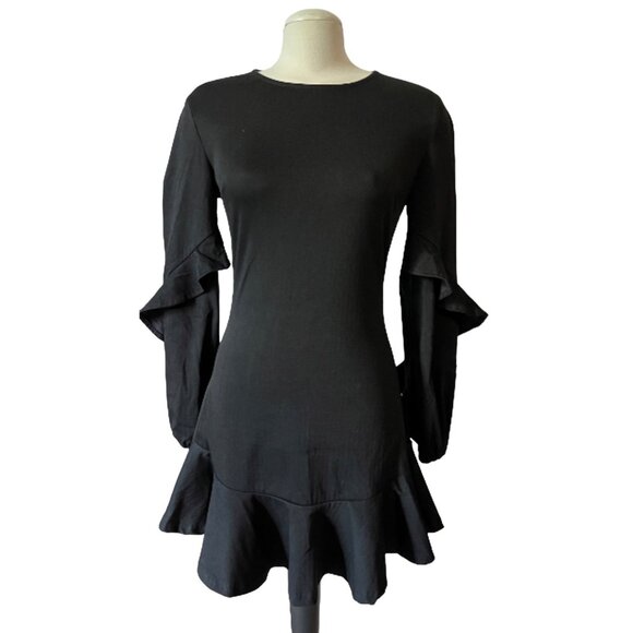 Shilla The Label Allure Frill Black Dress Sz Small Womens Ruffle Long Sleeve Min - Picture 12 of 14